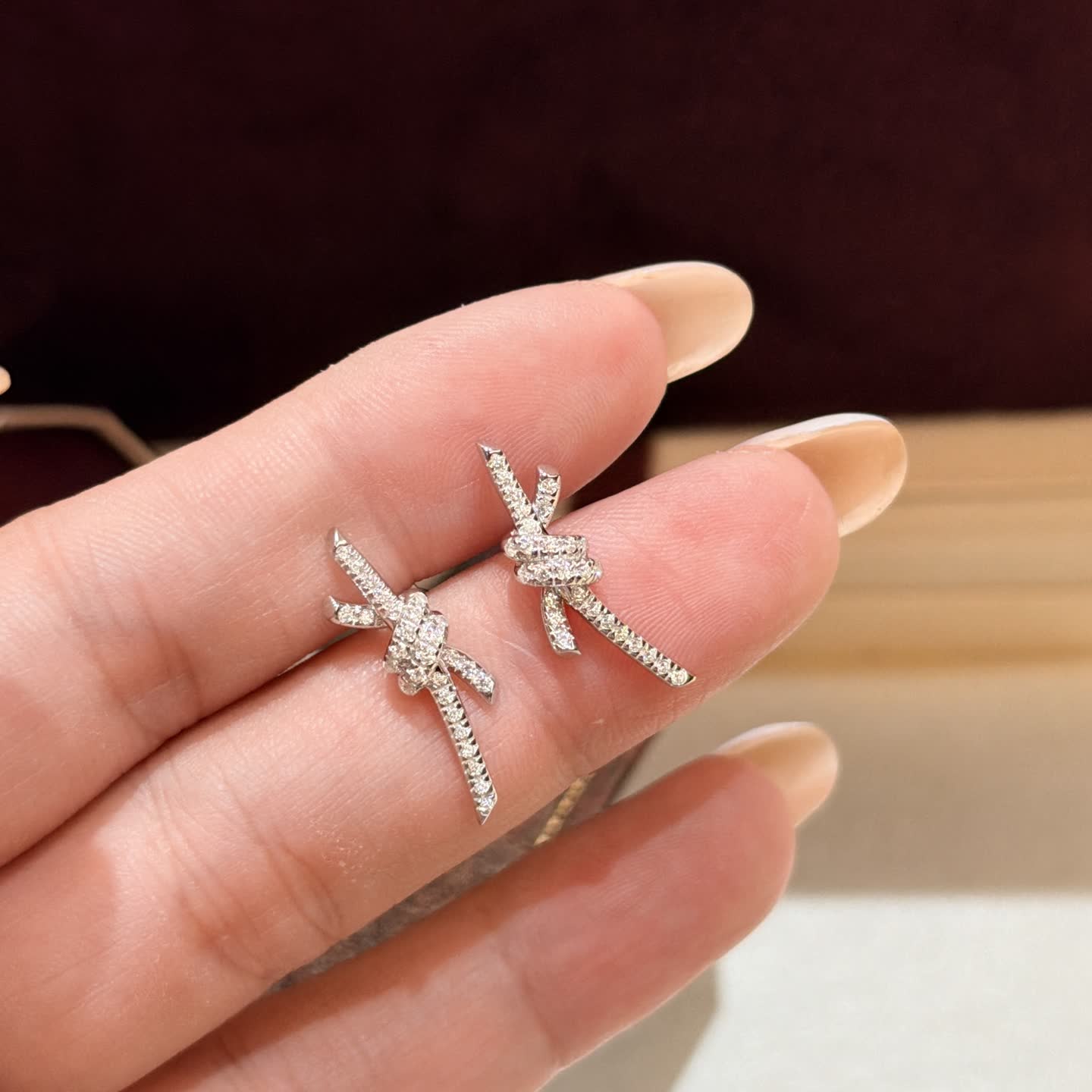Tiffany & Co Elegant Silver Rhinestone Bow Earrings